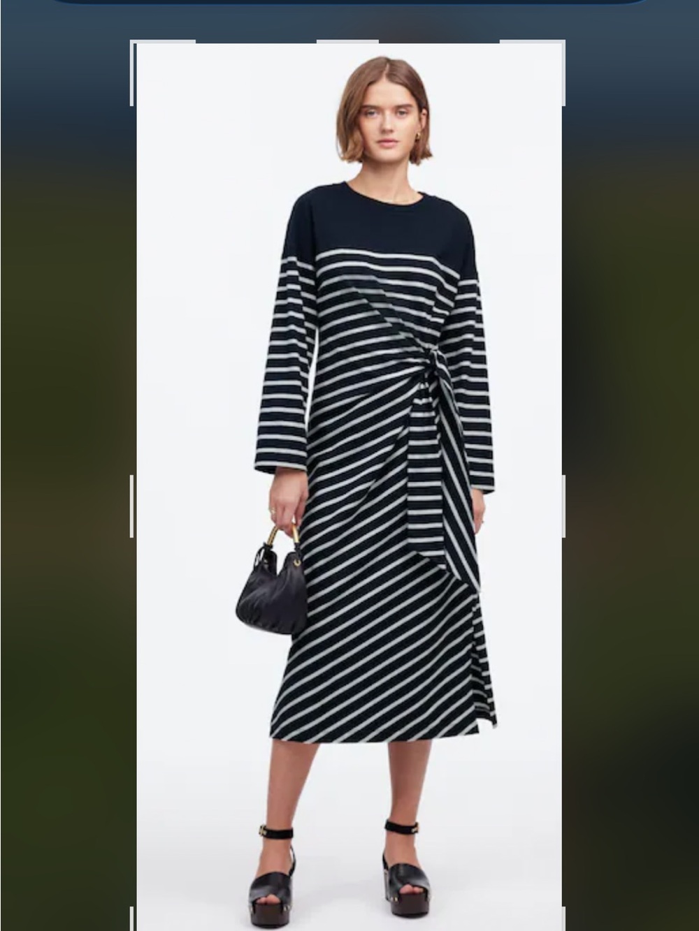 Madewell-Side-Tie Knit Maxi Dress in Navy & White Stripe Size Small NWT